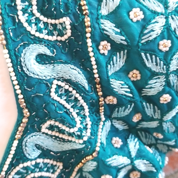 BEAUTIFUL Embroidery Beaded Ethnic Turquoise Silk SS Vintage Crop Top Jacket - Picture 8 of 16